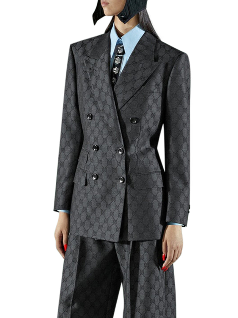 Gucci GG-jacquard Double-Breasted Blazer Grey