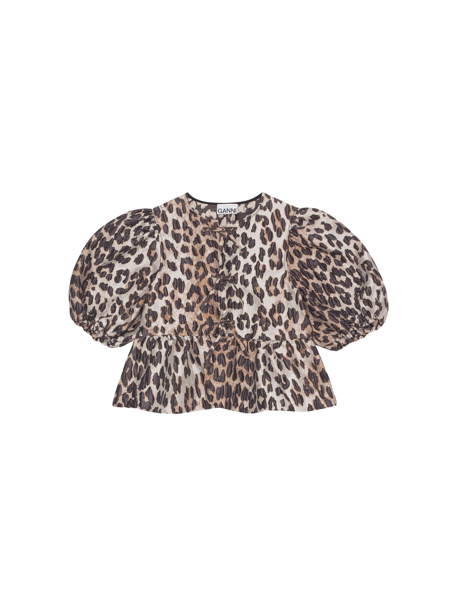 3d leopard jacquard peplum blouse