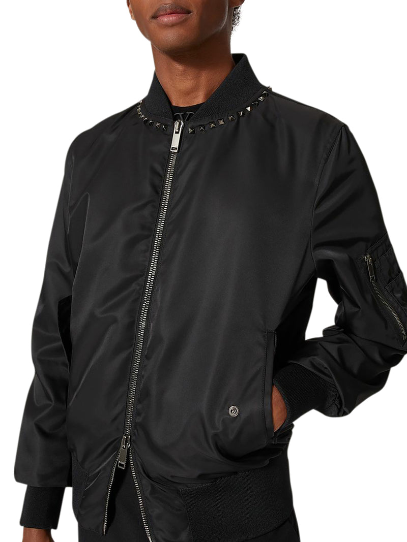 Nylon Bomber Jacket With Toile Iconographe Print for Man in Black