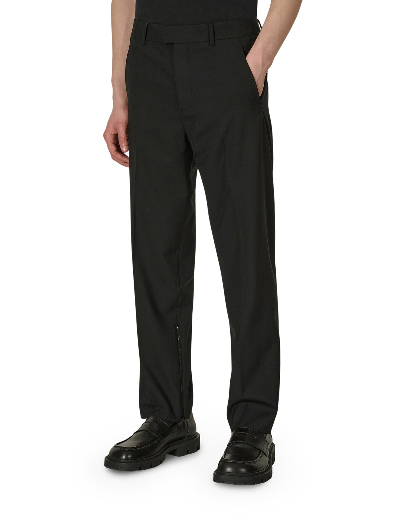 Embroidered Wool Slim Zip Trousers