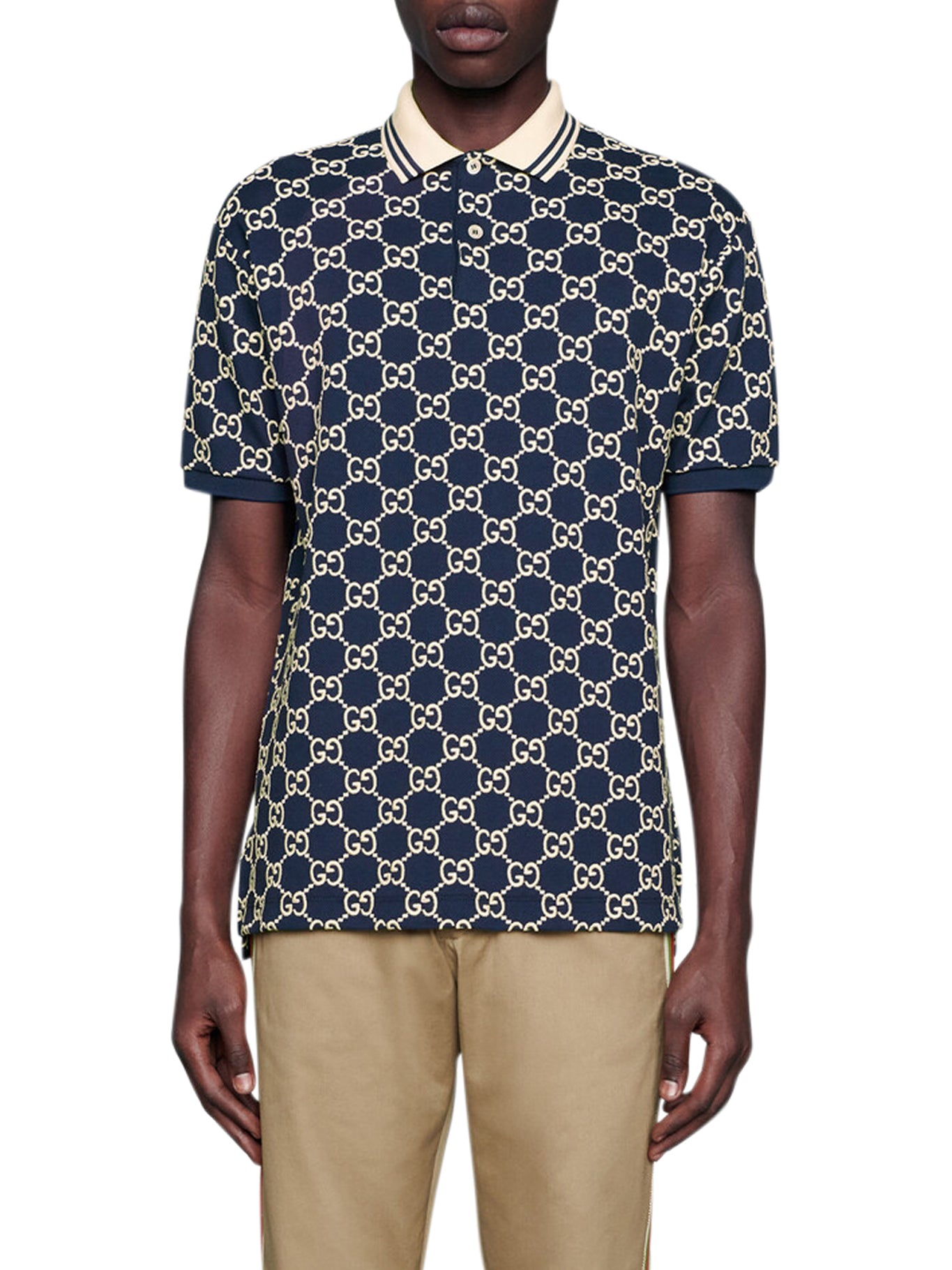 Gucci Monogram-print Short-sleeve Shirt in Blue for Men