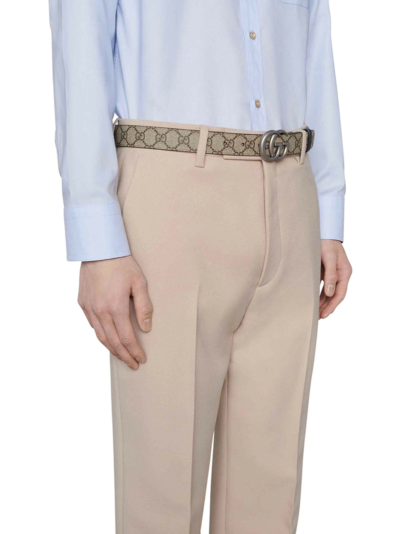 Gucci Thin Belt with Double G Buckle, Size Gucci 100, Beige, Leather