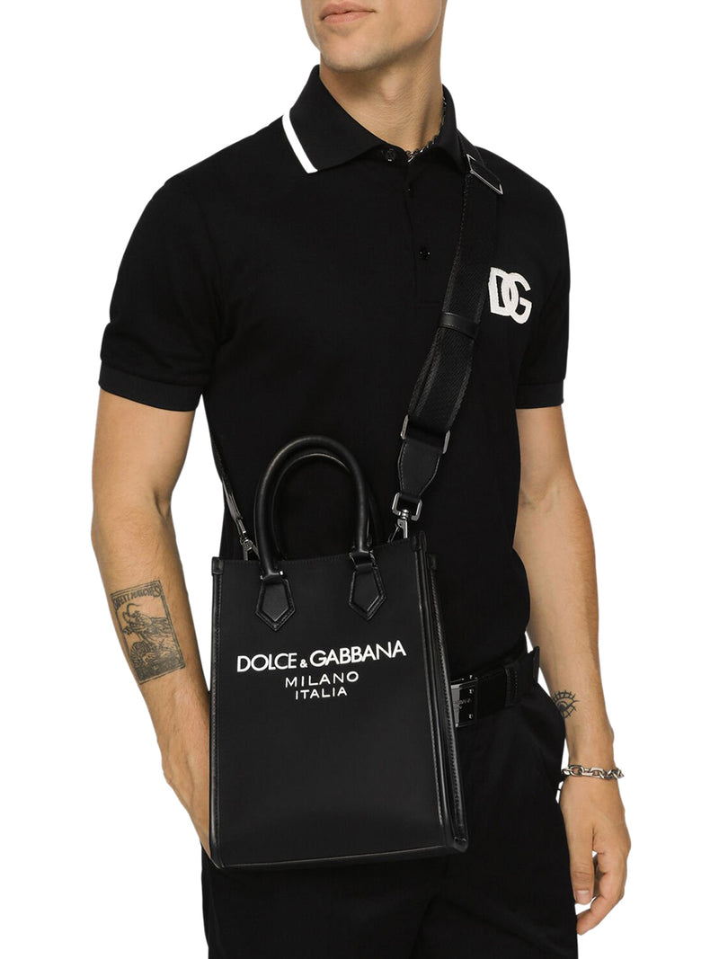 Small nylon bag with rubberized logo