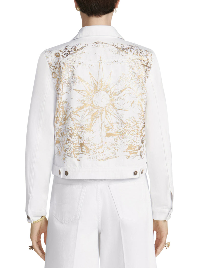 White cotton denim with gold Rêve d`Infini motif