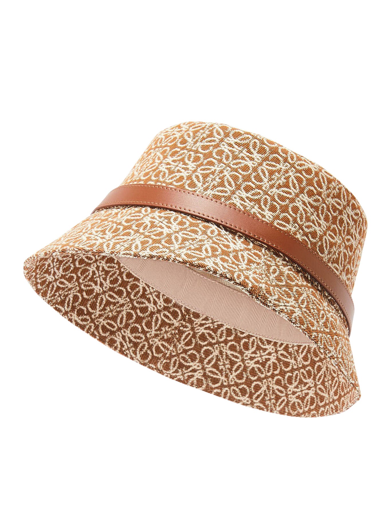 Loewe Anagram Bucket Hat in Jacquard and Calfskin, Brown, 59