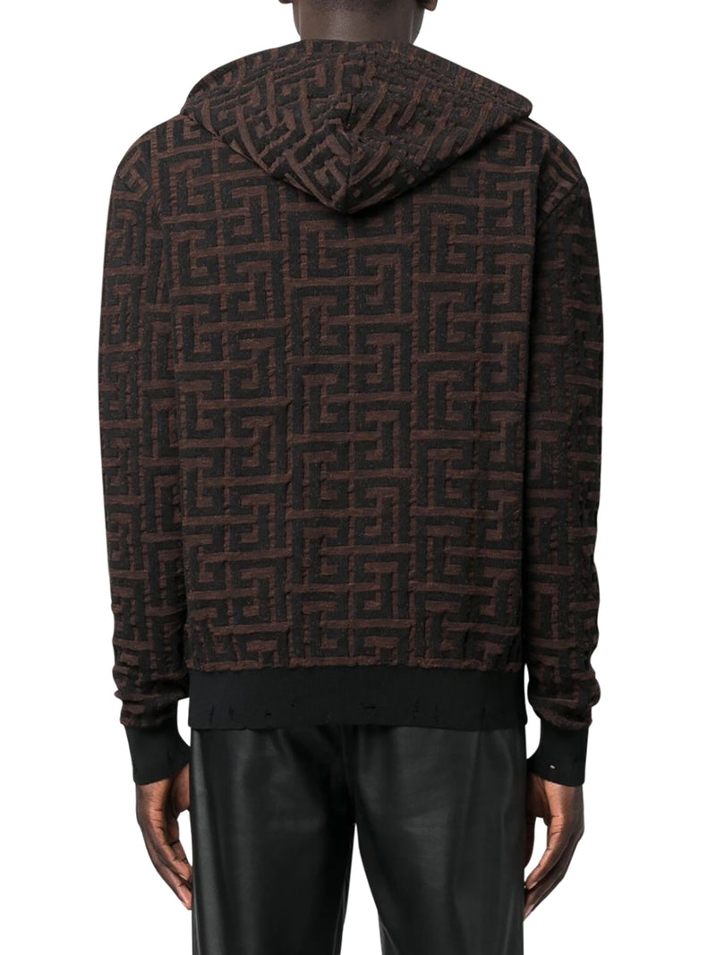 Balmain Monogram-jacquard Cotton Hoodie in Black for Men