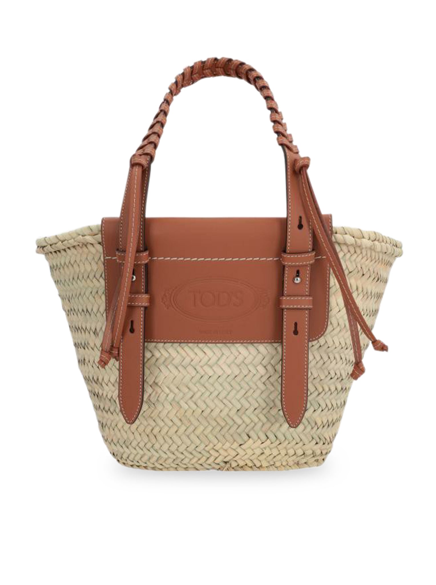 SHOPPING BAG IN STRAW AND SMOOTH LEATHER