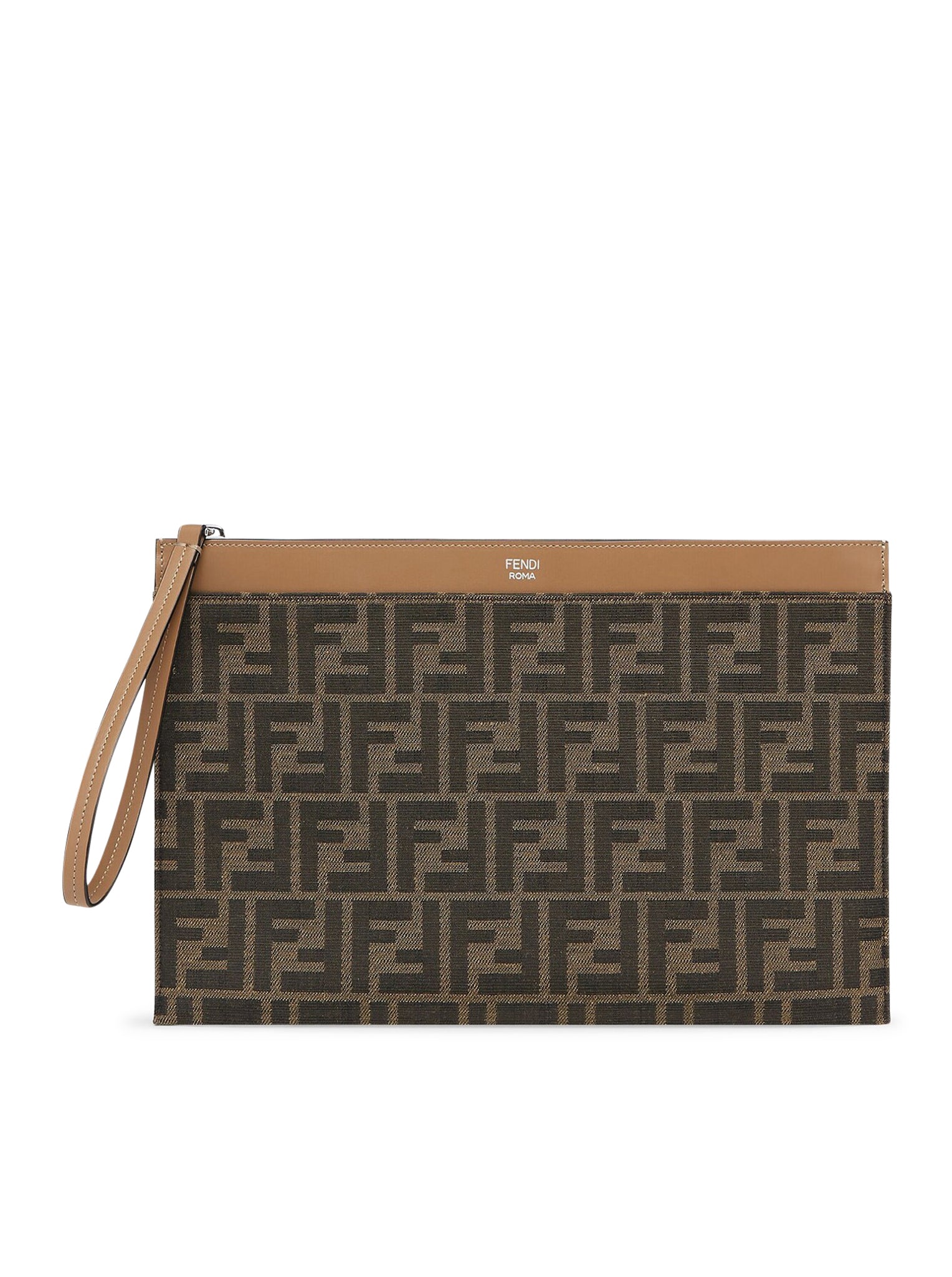 FENDI: clutch bag in fabric and leather - Brown  Fendi briefcase  7N0134AFBV online at