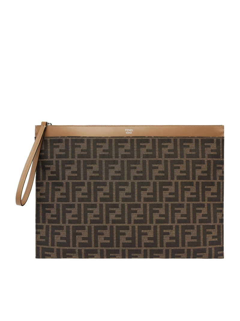 Fendi Roma Flat Pouch Large - Brown leather pouch