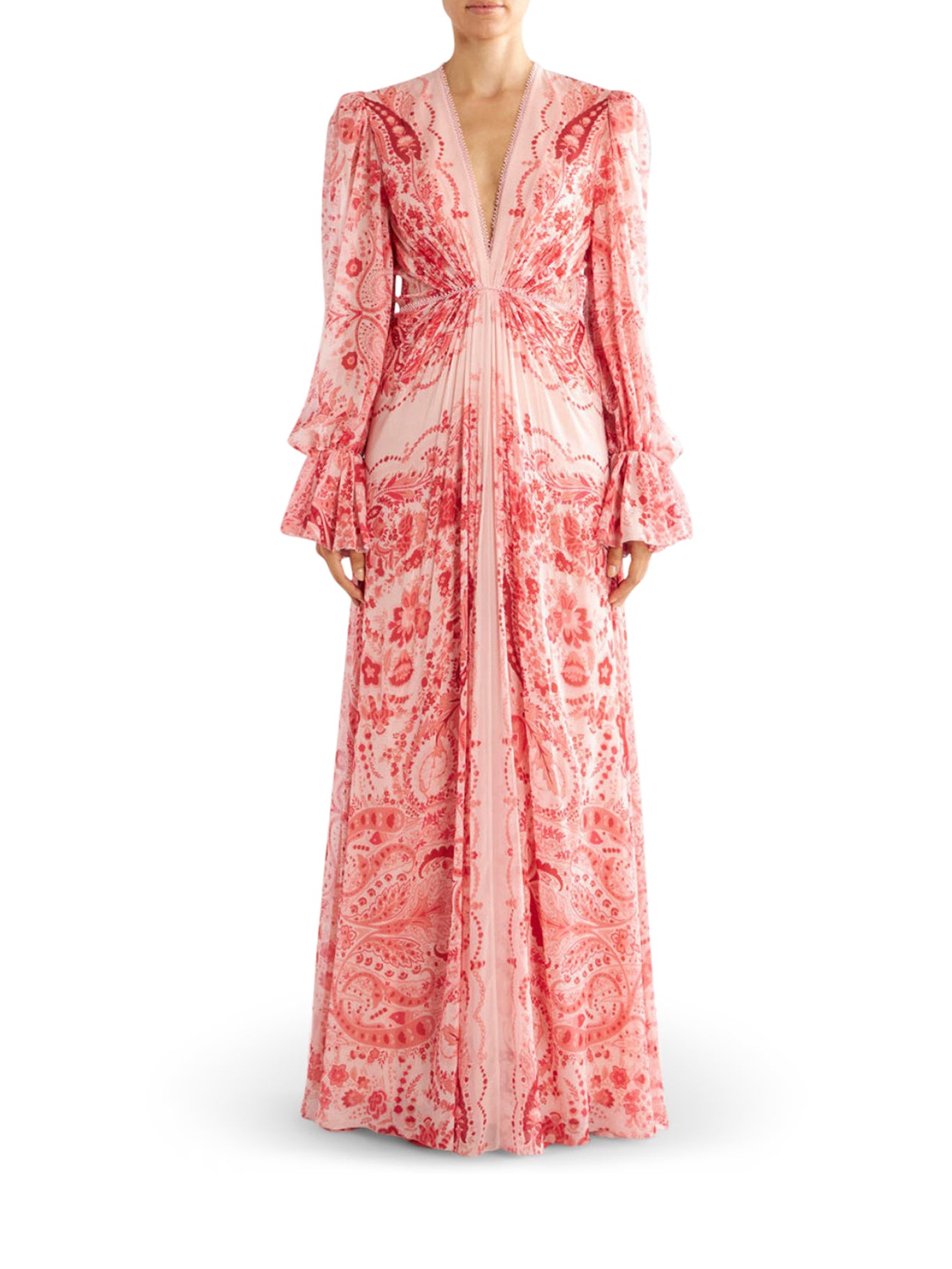 SILK DRESS WITH FLORAL PAISLEY PATTERNS