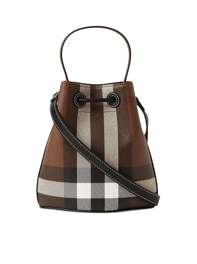 TB Checked Cotton Blend Bucket Bag in Brown - Burberry