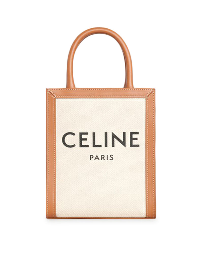 CELINE VERTICAL MINI CABAS BAG IN CELINE PRINT CANVAS & CALFSKIN