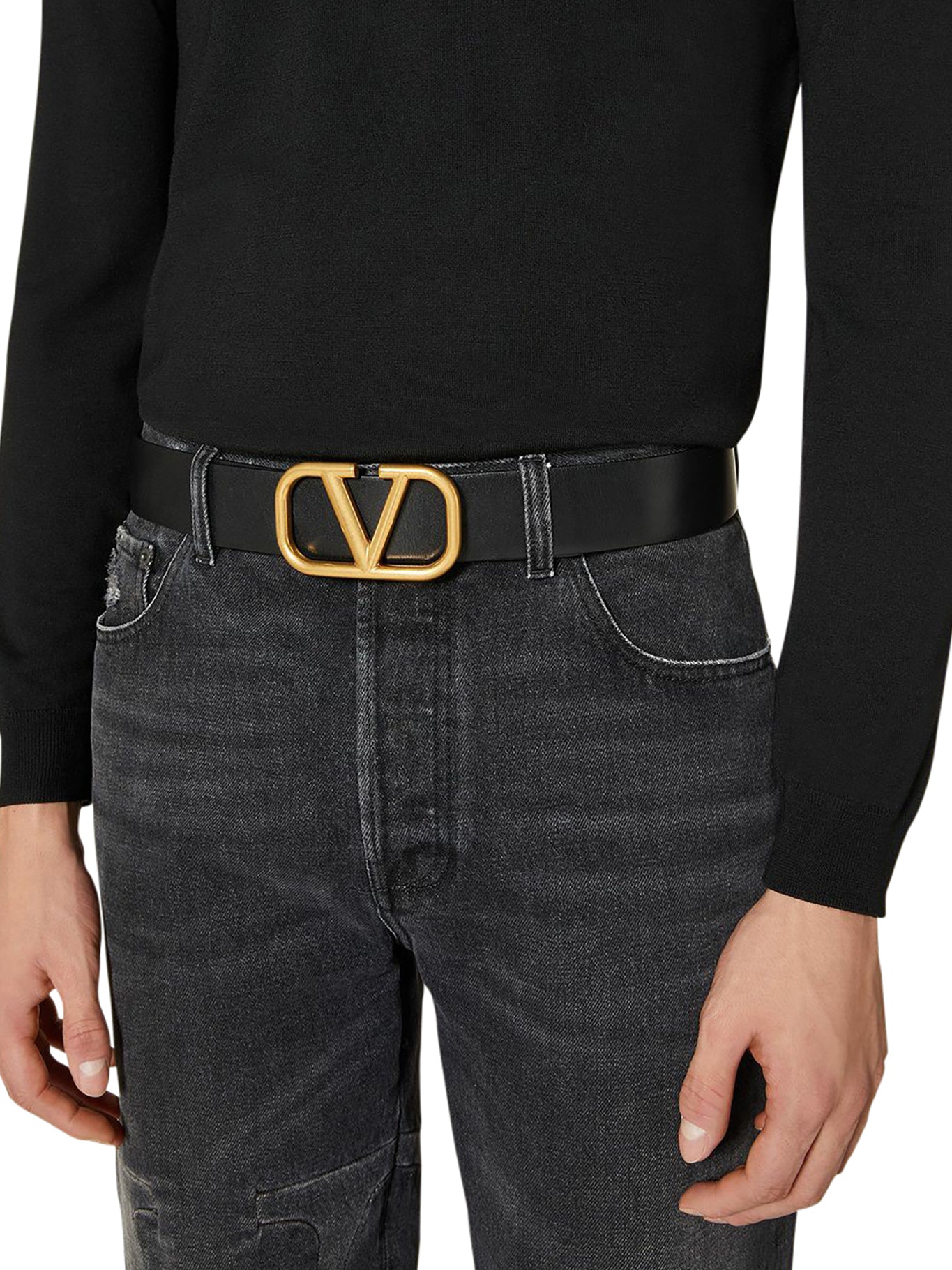VALENTINO GARAVANI V Loco Signature calf leather Belt Black ref