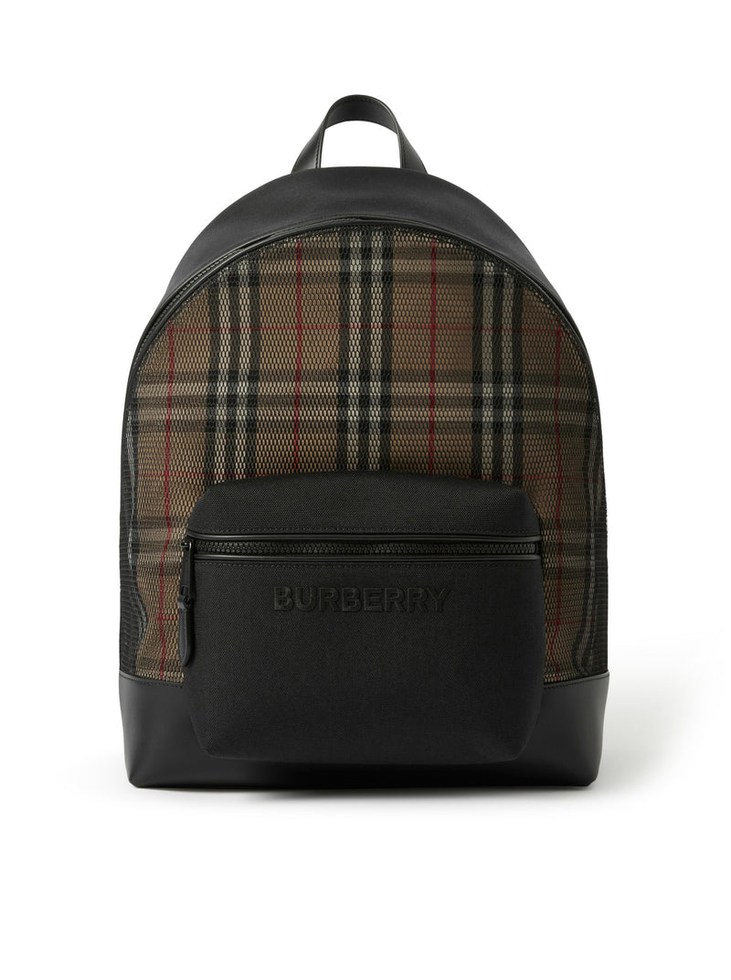 Burberry Check And Mesh Backpack in Black for Men