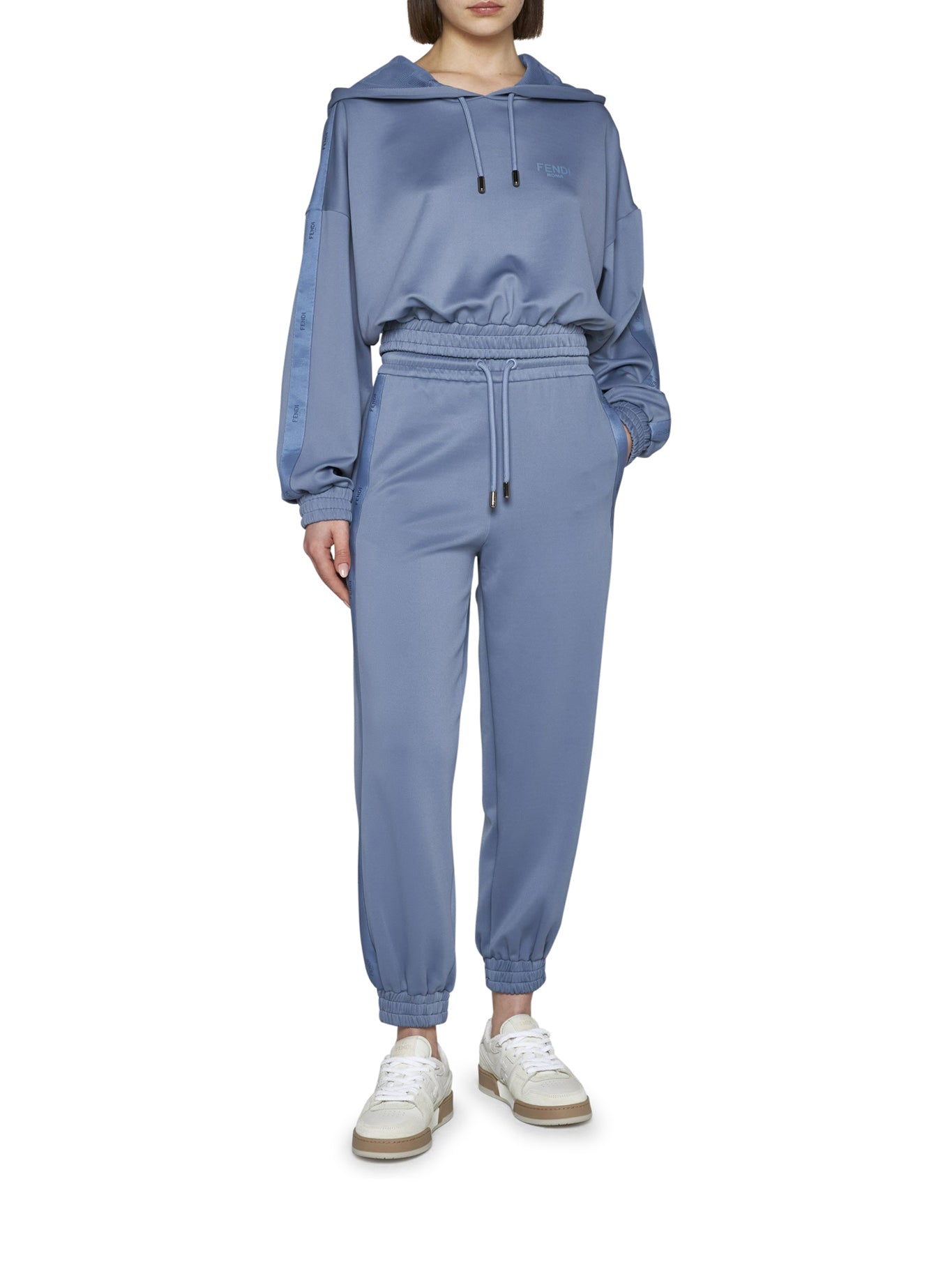 TRACKSUIT PANTS WITH DRAWSTRING AND LIGHT BLUE LOGO BAND IN POLYESTER WOMAN
