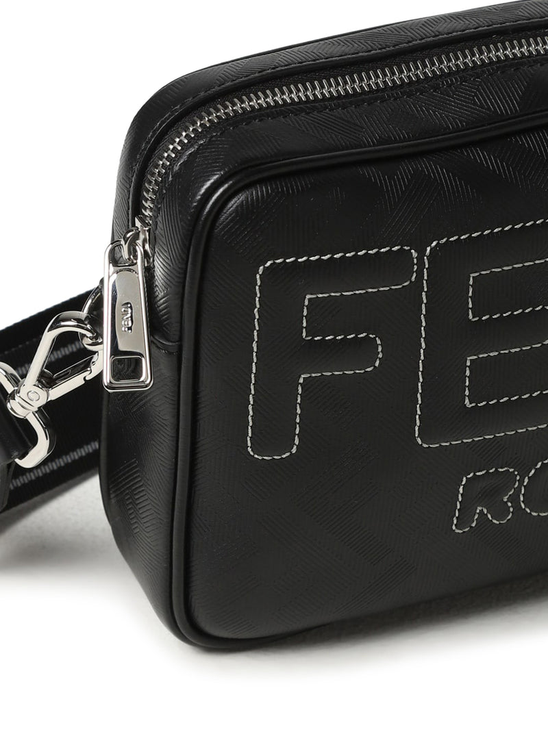 FENDI: leather pouch with all-over FF monogram - Black