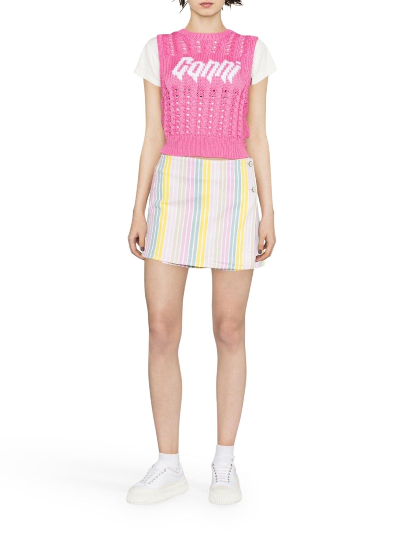 striped organic-cotton mini skirt