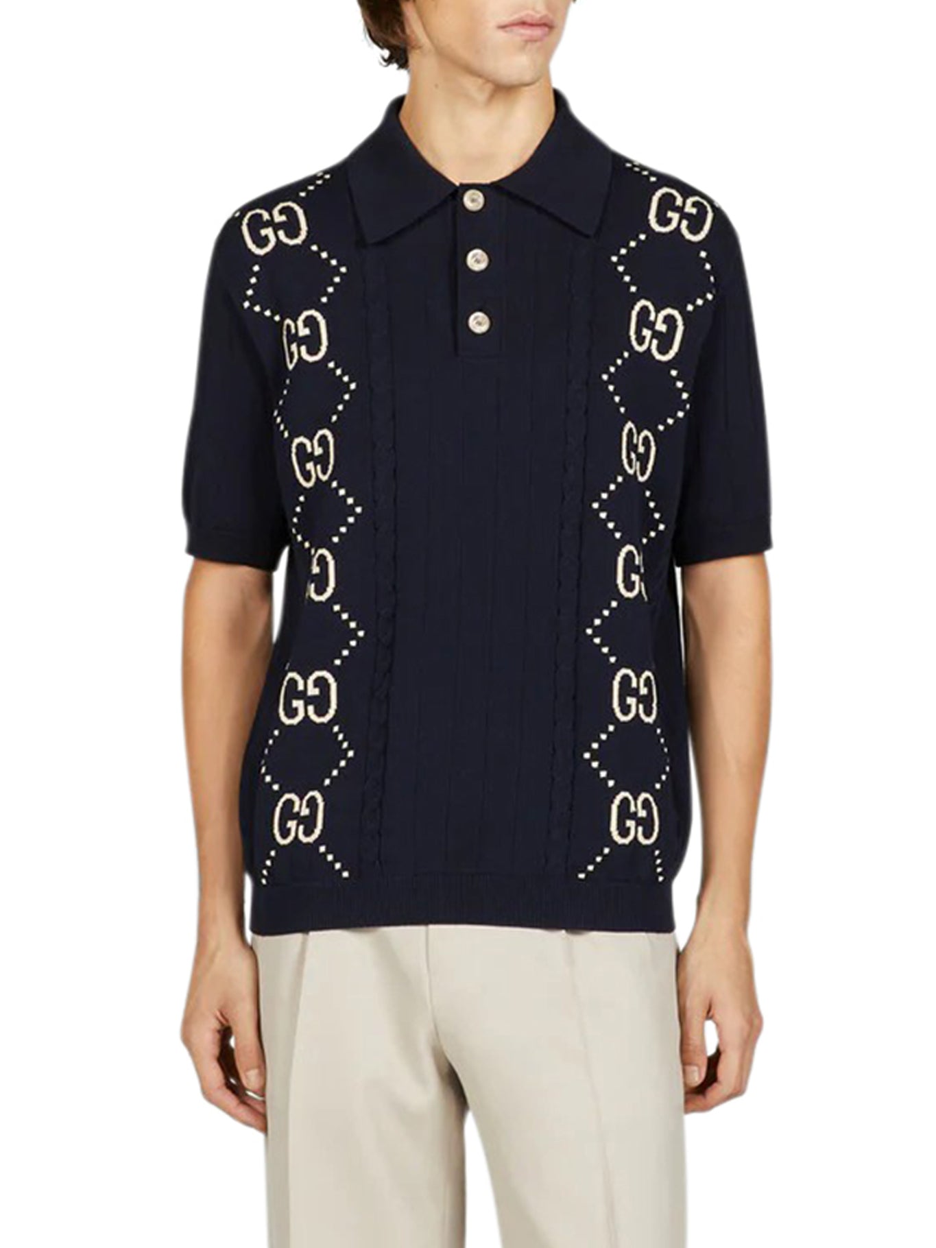 Gucci White & Blue GG Monogram Polo T-Shirt – Savonches