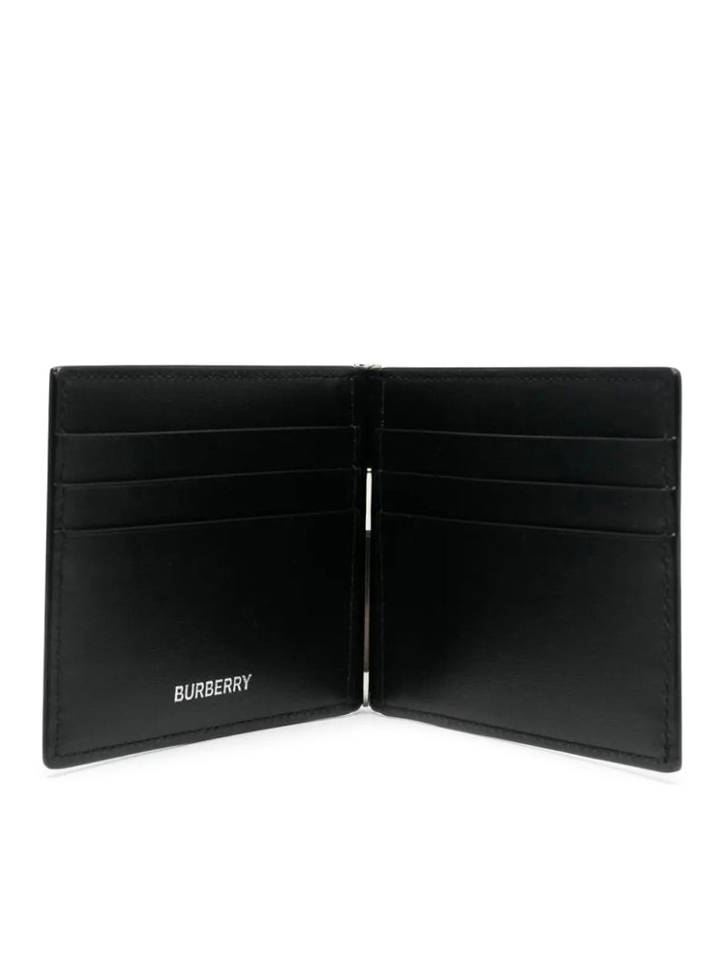 Burberry Logo Money Clip Leather Wallet - Black