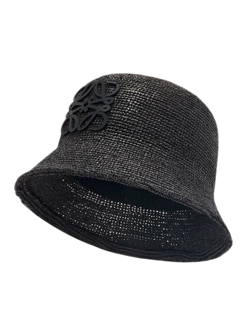 Bucket hat in raffia and calfskin