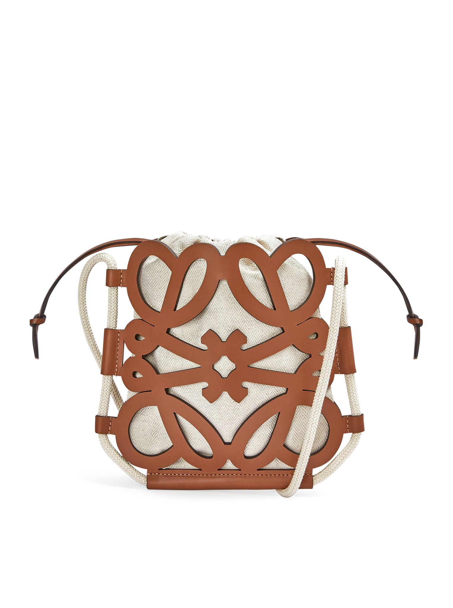 Anagram cut-out crossbody in classic calfskin and canvas