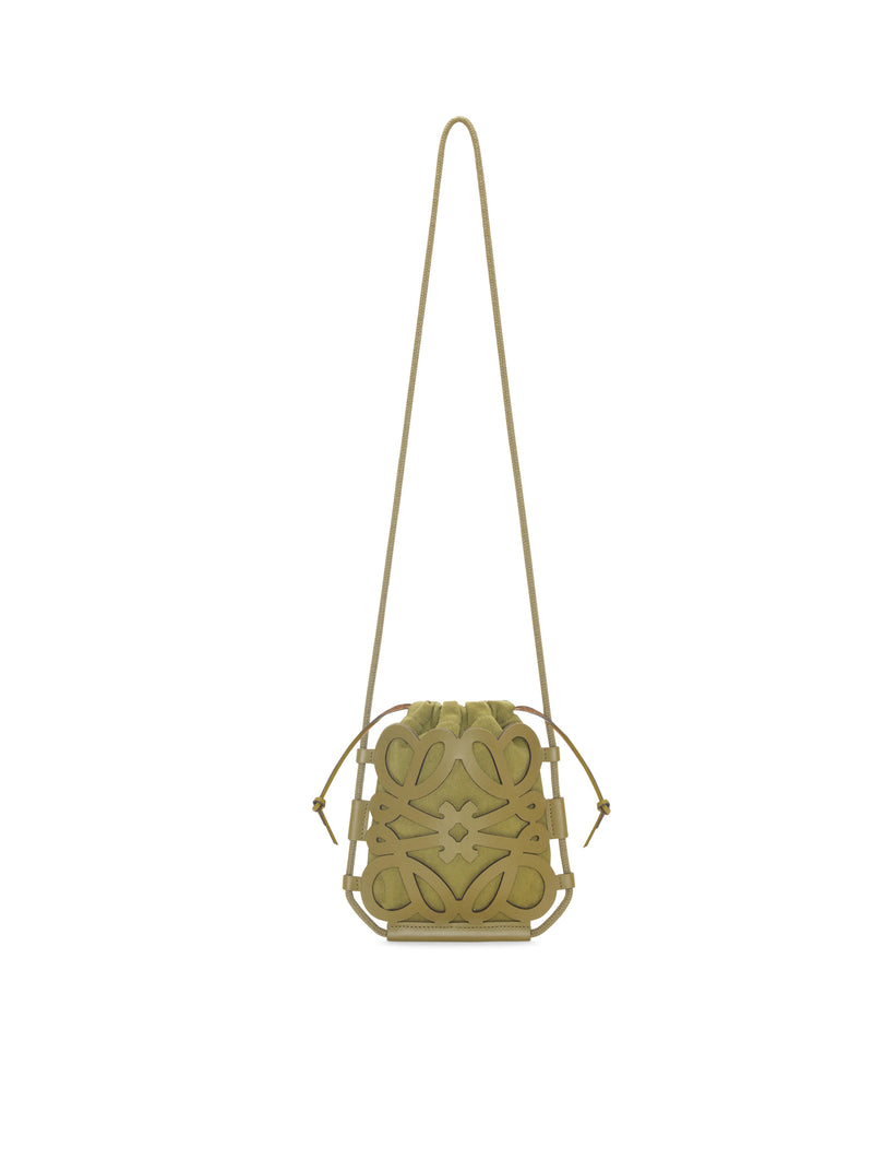 Anagram cut-out crossbody in classic calfskin and canvas Olive - LOEWE
