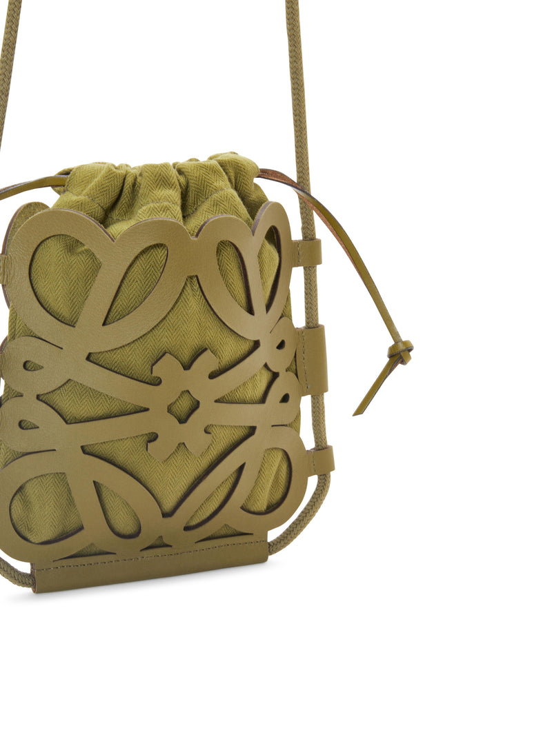 Anagram cut-out crossbody in classic calfskin and canvas Olive - LOEWE