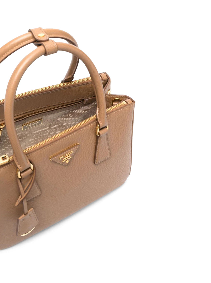 Prada Mini Saffiano Galleria Shoulder Bag in beige calf leather