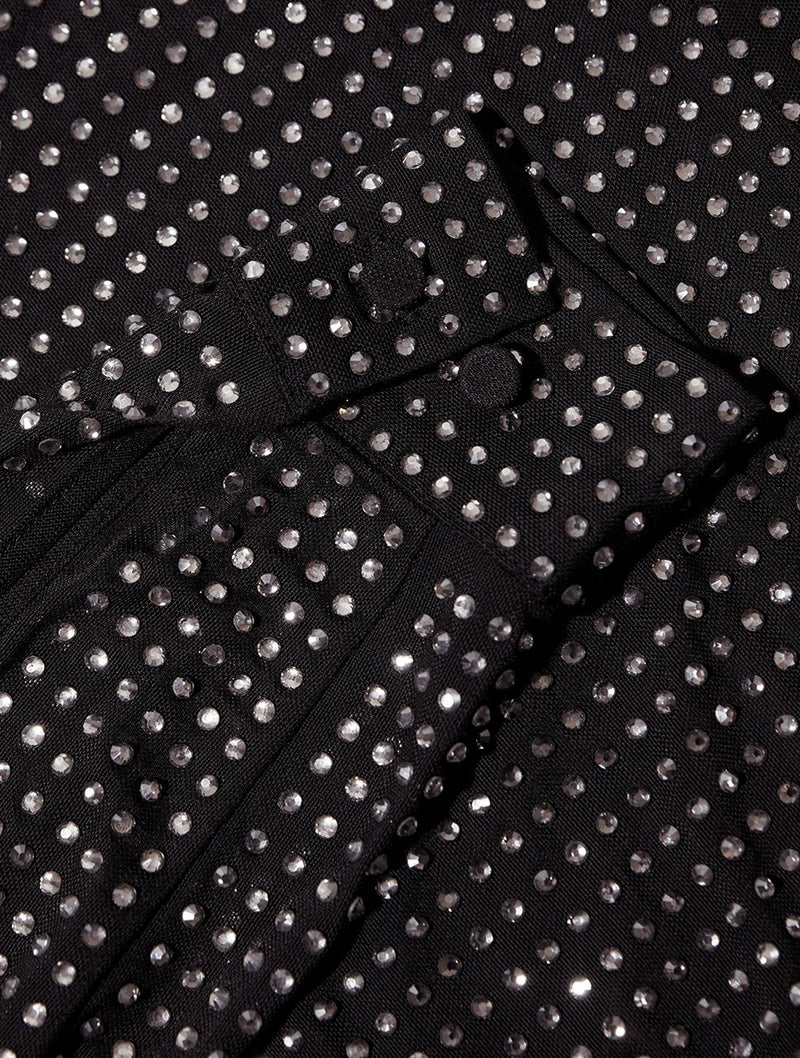 BLACK RHINESTONE MINI SHIRT DRESS