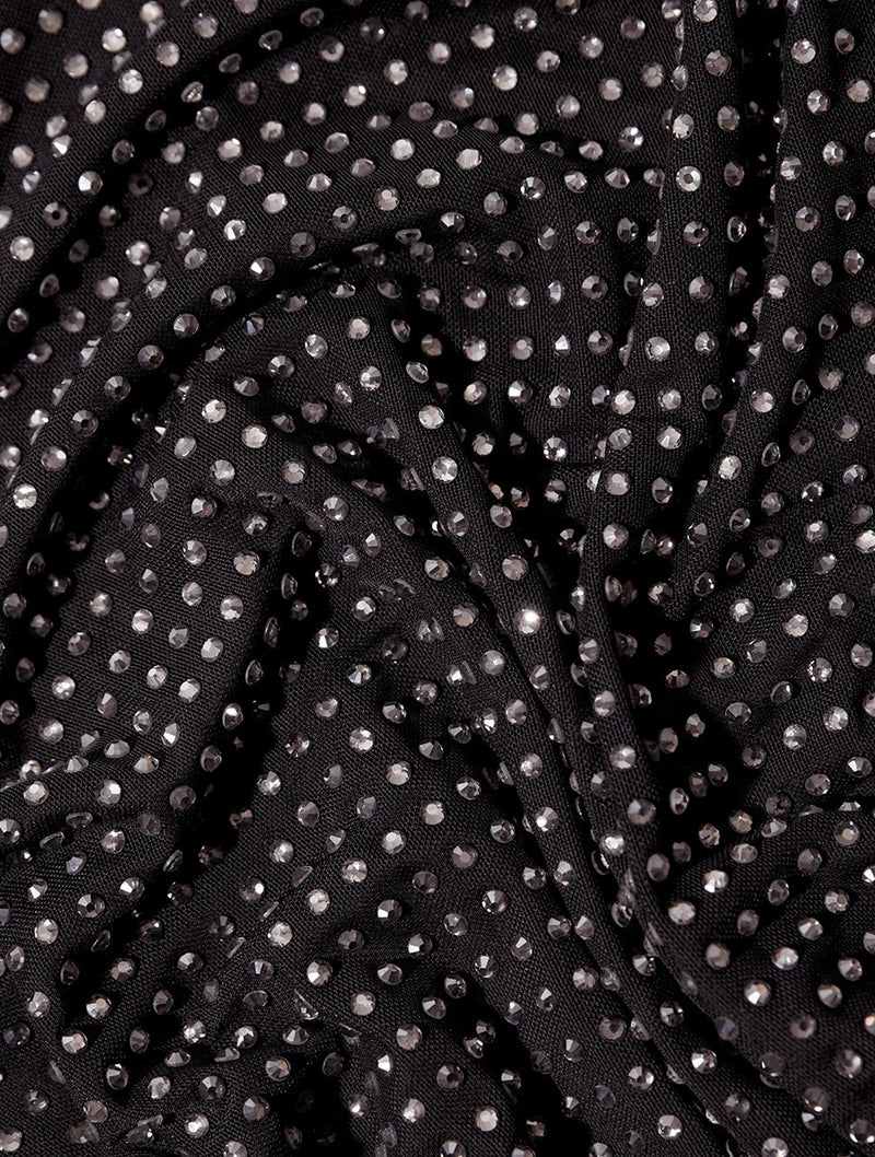 BLACK RHINESTONE MINI SHIRT DRESS