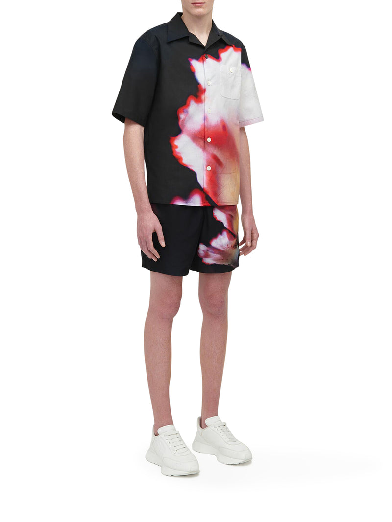 Solarised Flower Print Hawaiian Shirt for Men in Multicolor