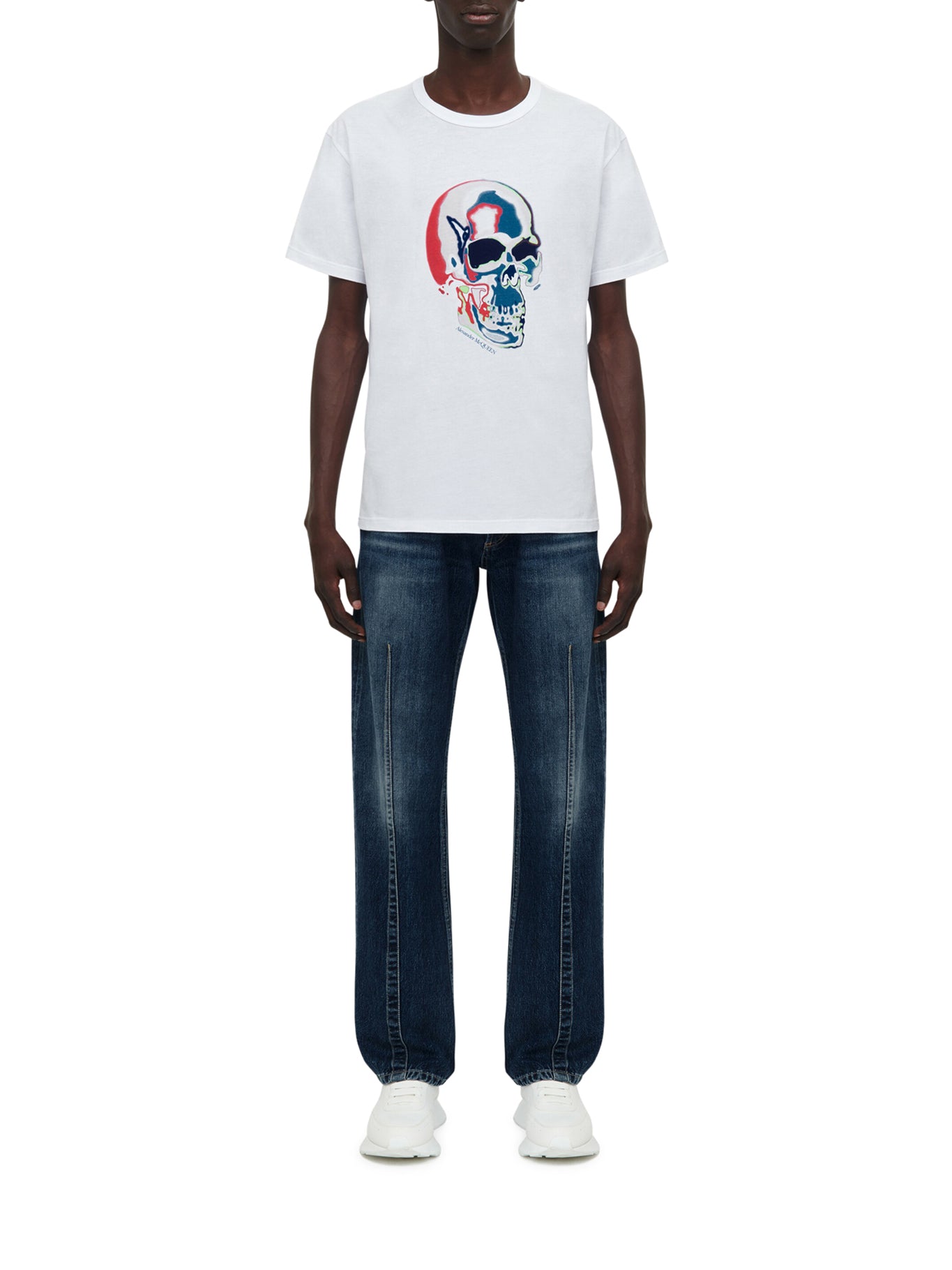 Men`s Solarised Skull T-shirt in White/multicolour