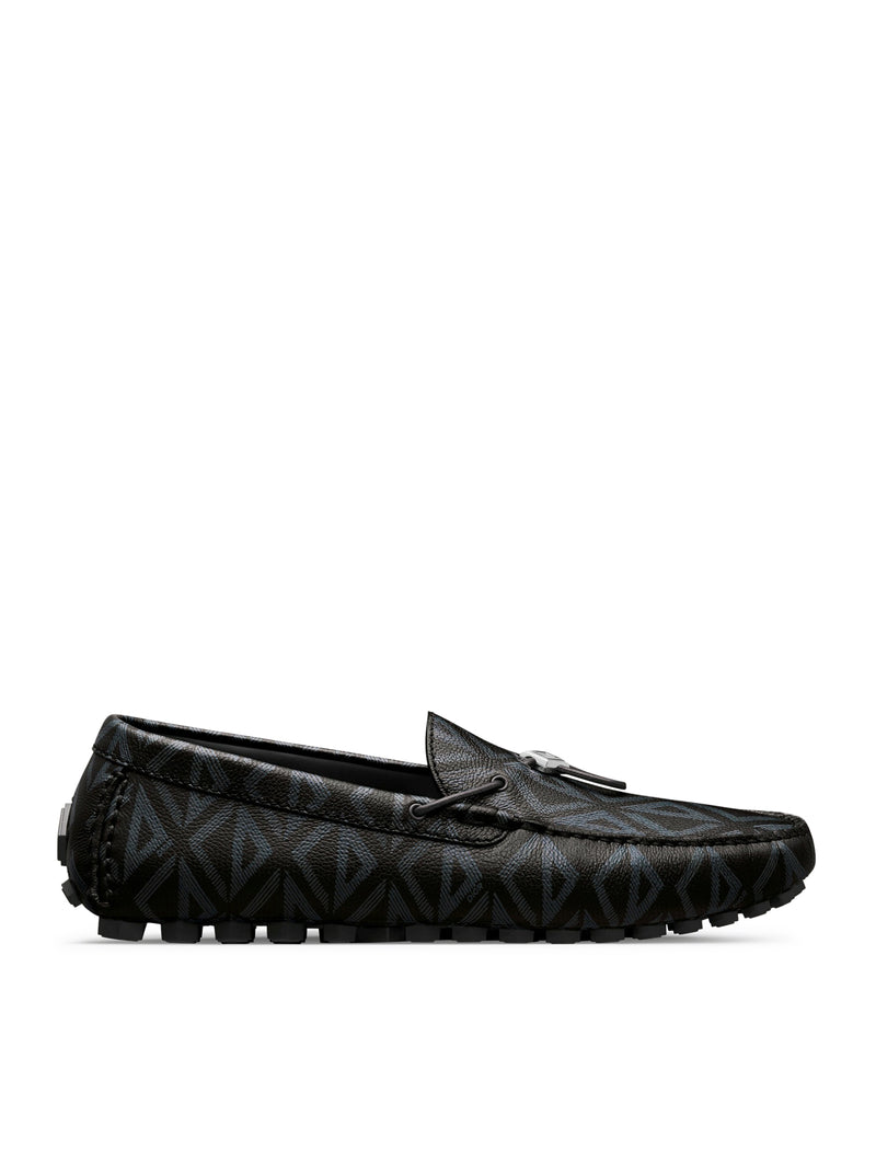 LOUIS VUITTON Leather Damier Loafers Men's Black Shoes Size