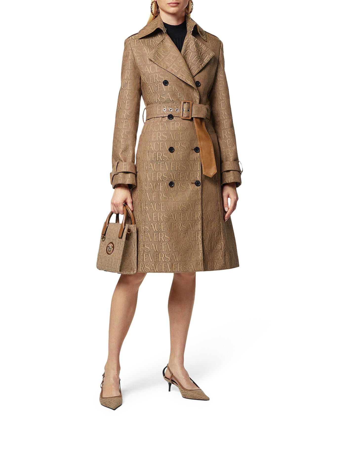 Versace Allover logo-jacquard trench coat - Brown