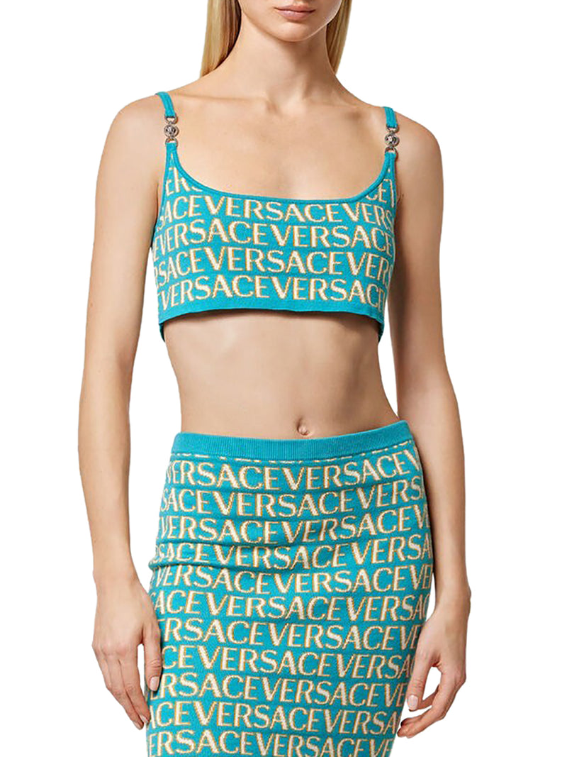 Versace Allover Knit Crop Top in Blue - Versace