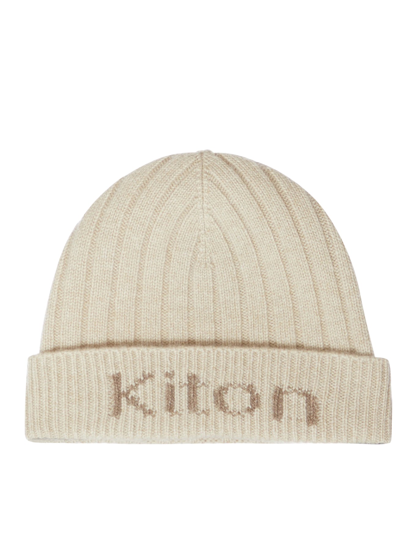 BEIGE Ribbed Cashmere Beanie With Logo