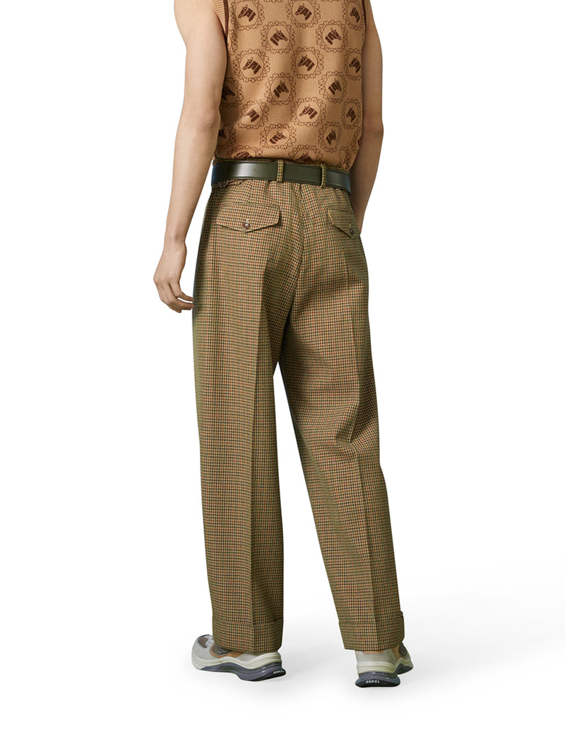 CHECKED WOOL TROUSERS WITH PATCH