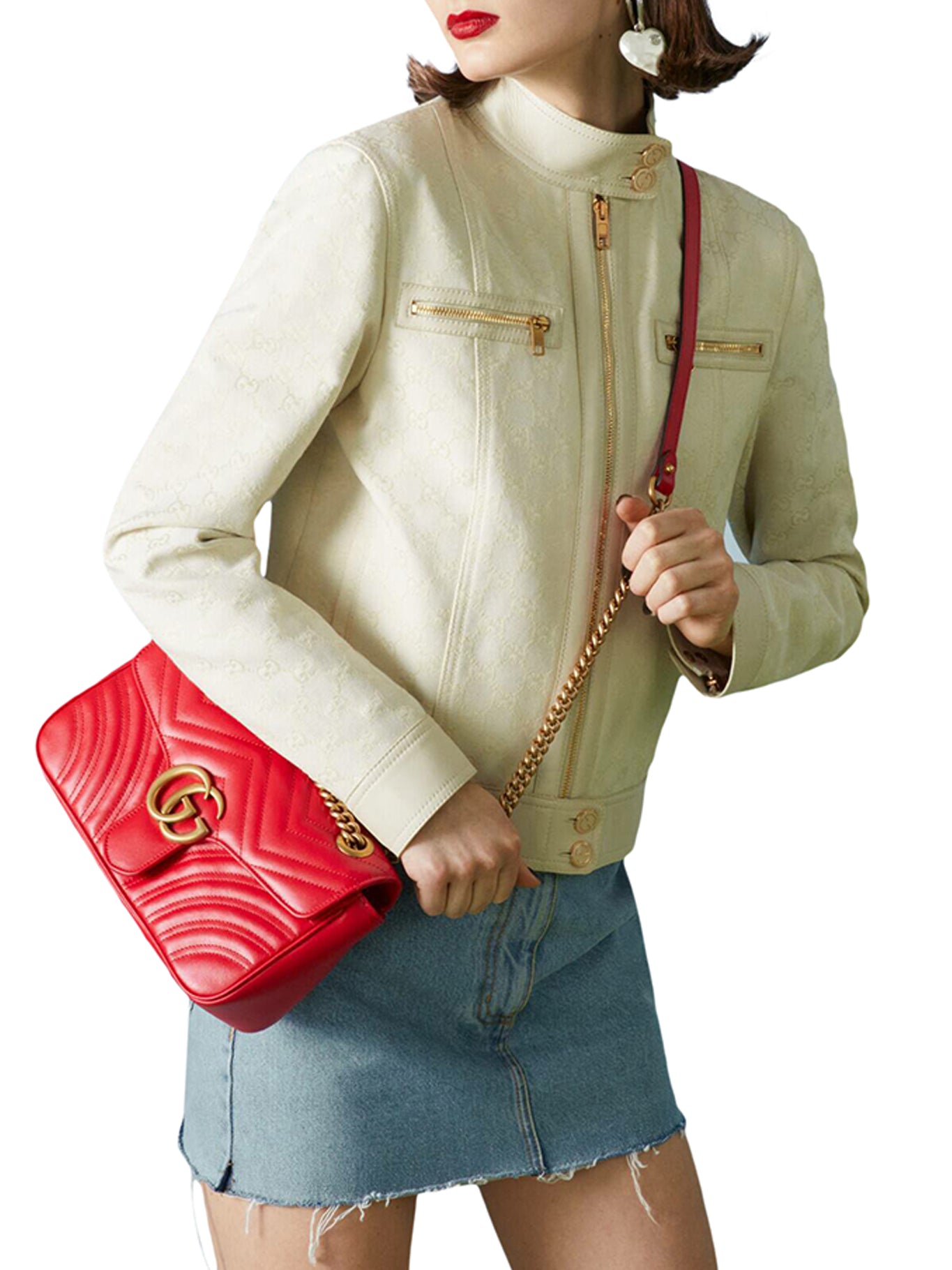 POPPY BRIGHT RED LEATHER GG MARMONT SMALL SHOULDER BAG