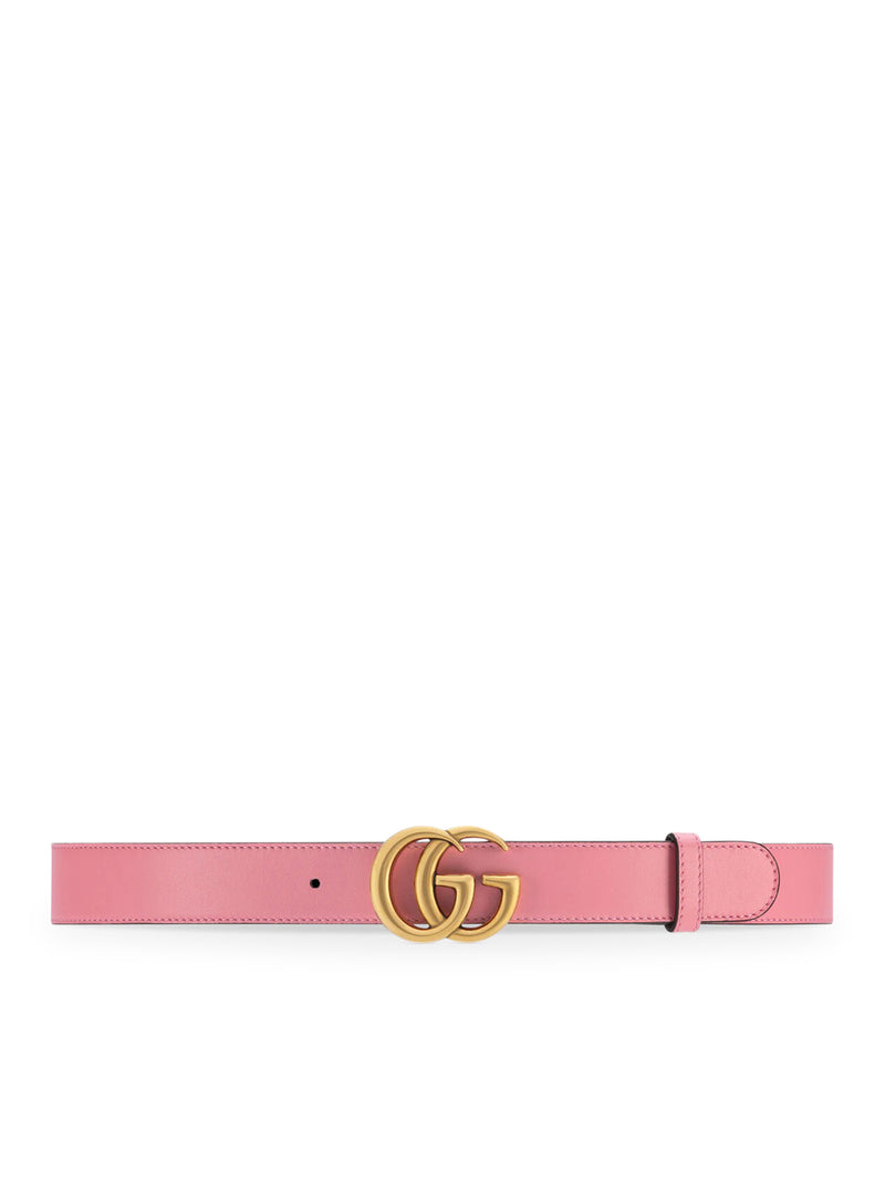 GG Marmont reversible thin belt in white and pink leather