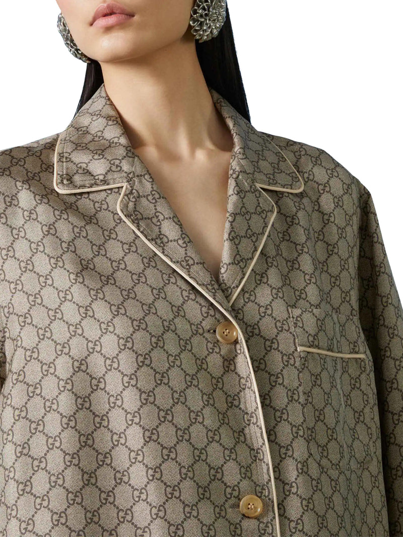 GG Jacquard Linen Blend Shirt in Beige - Gucci