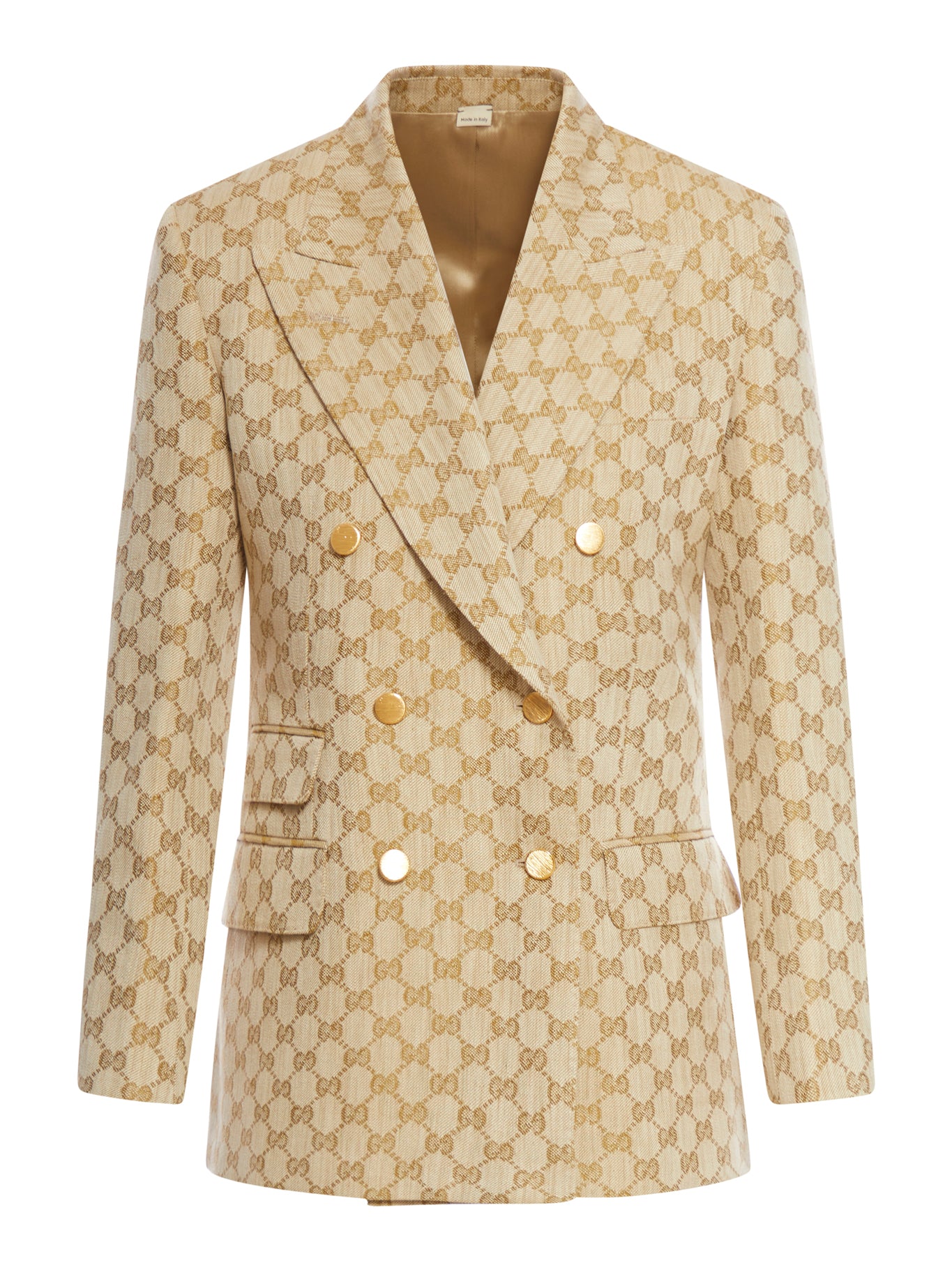 Double-breasted horsebit cotton-blend suit jacket