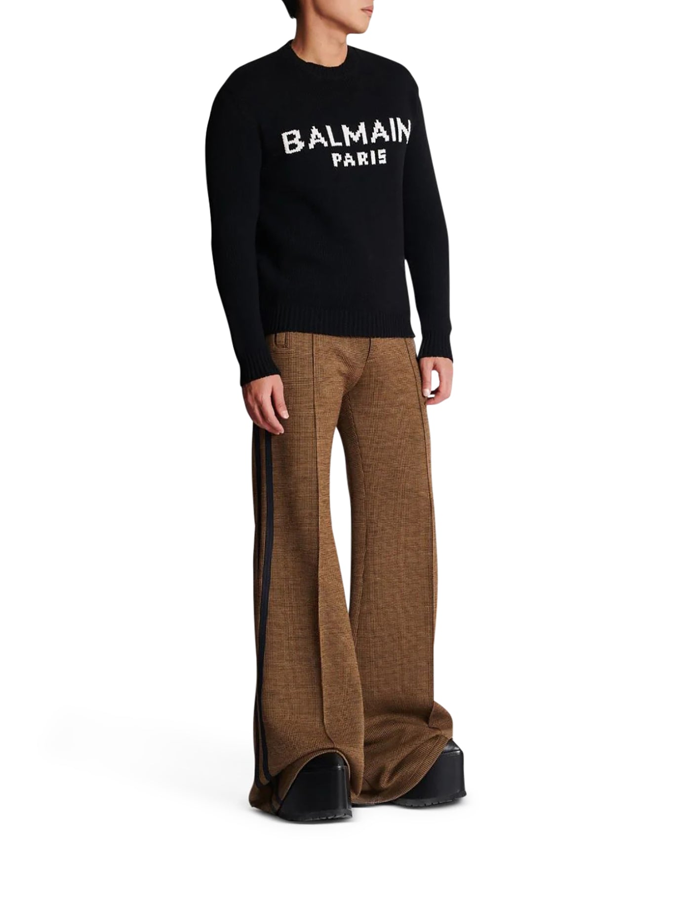 Balmain Ribbed Double Jersey Monogram Sweatpants in Grey