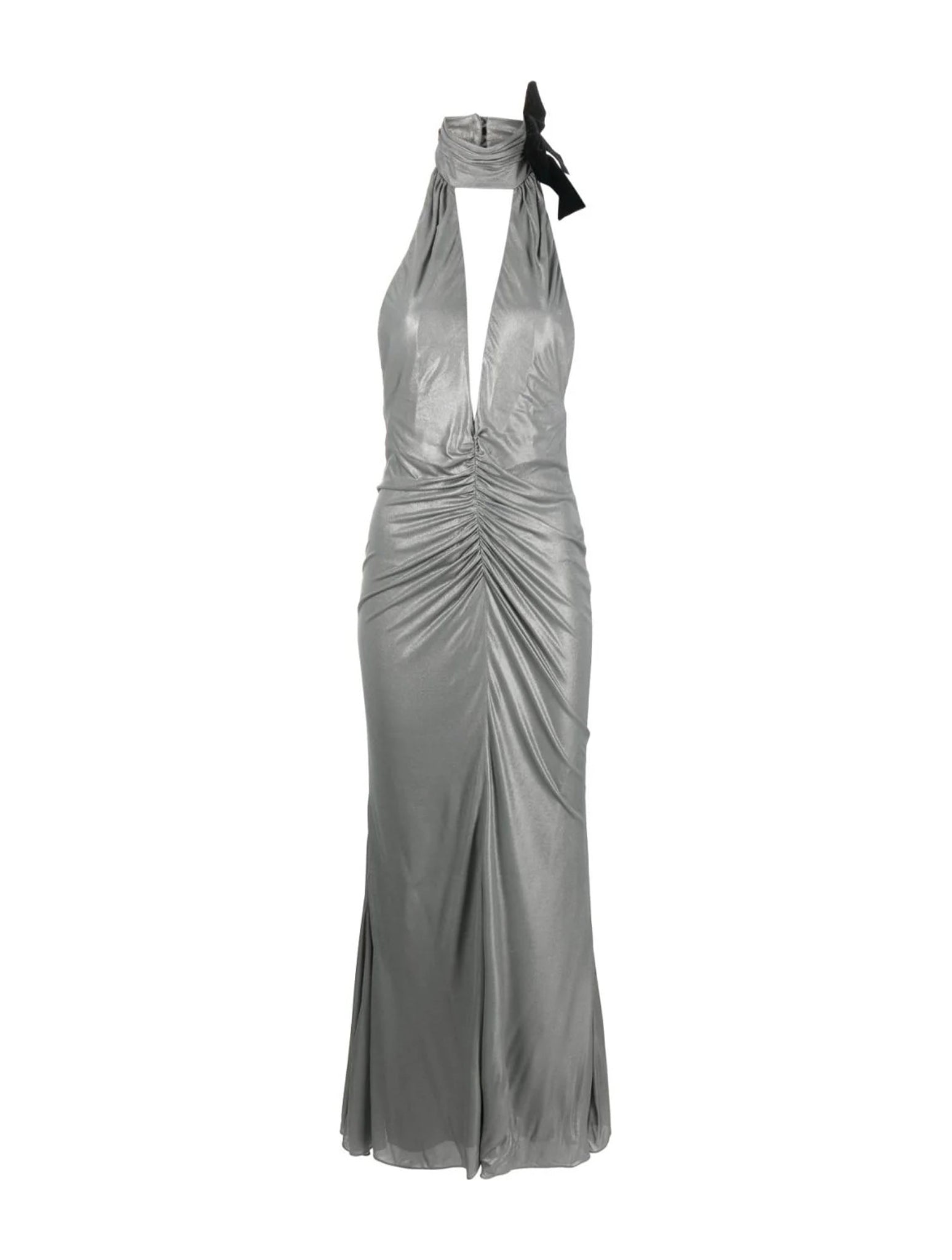 LAMINATED JERSEY EVENING DRESS WITH HALTERNECK