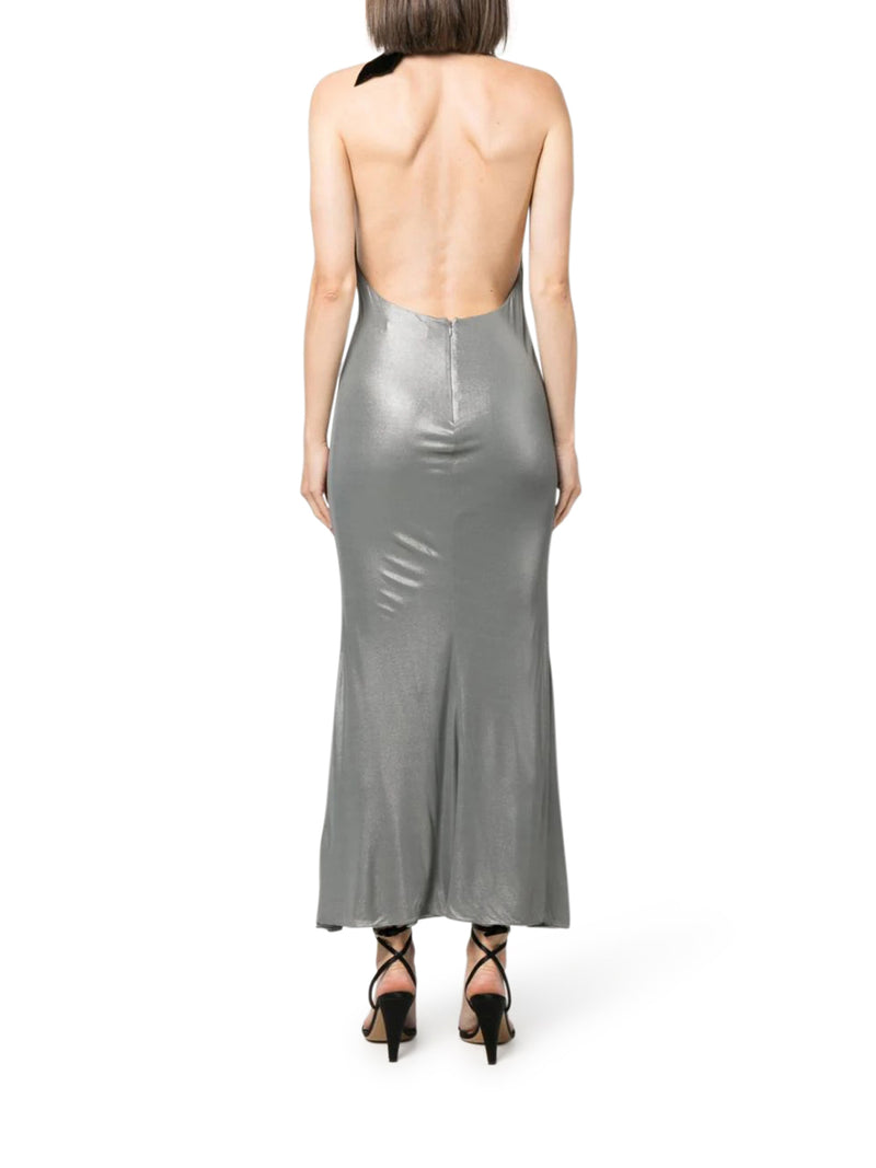 LAMINATED JERSEY EVENING DRESS WITH HALTERNECK