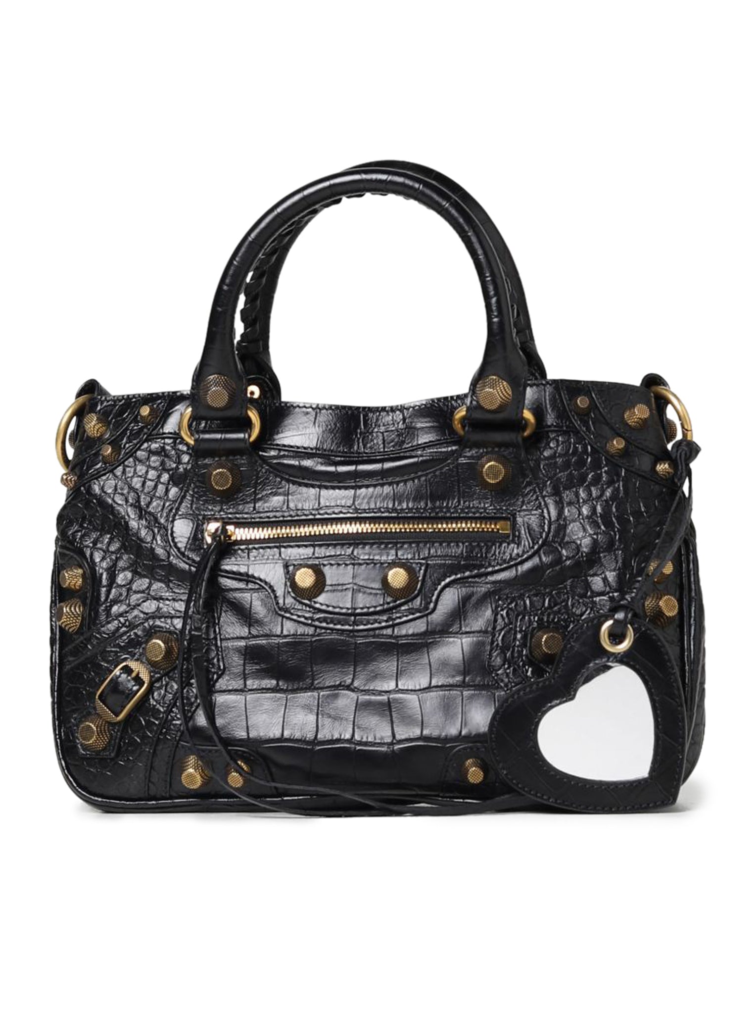 BALENCIAGA: Le Cagole bag in crocodile print leather - Black