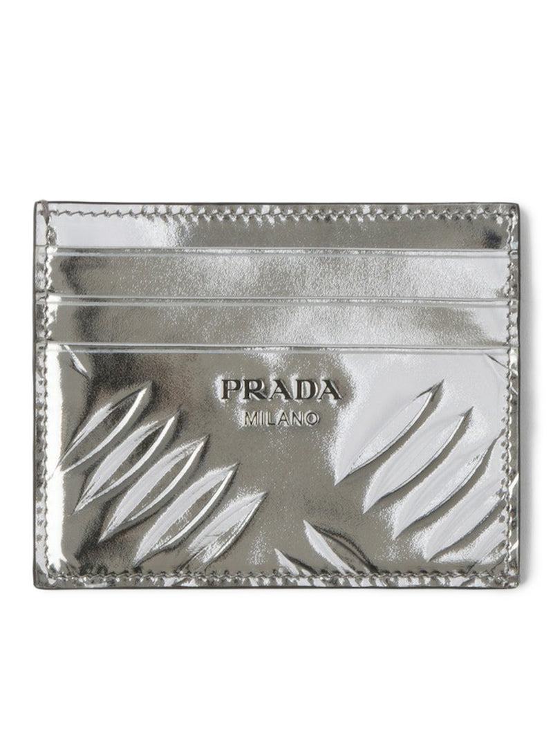 Prada Brushed Leather Crad Holder With Strap in Black
