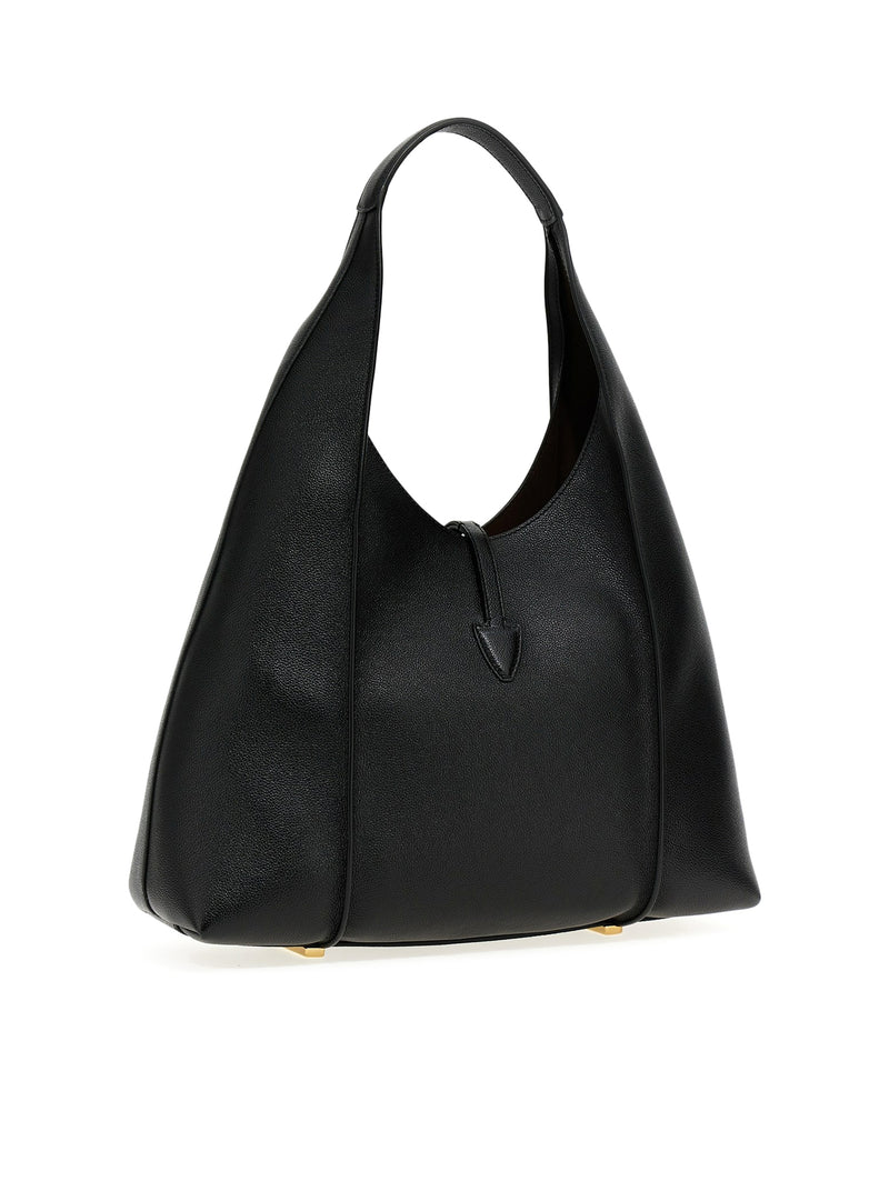 T-Ring of Tod's - Leather black bucket bag with metal buckle for women