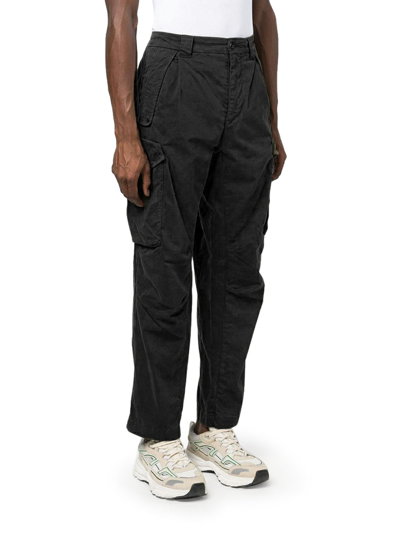 Straight trousers with logo plaque