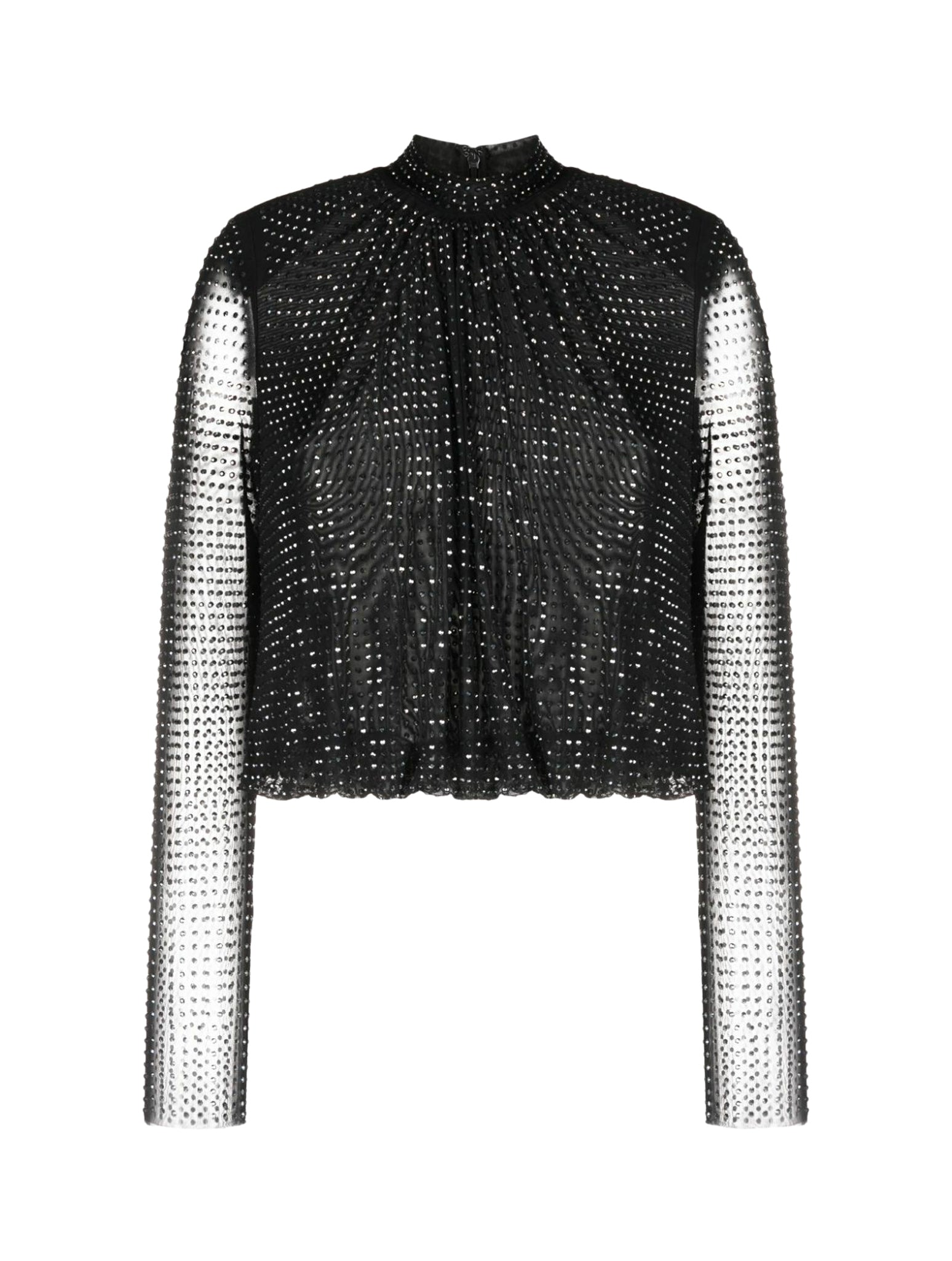 rhinestone-embellished mesh-design blouse