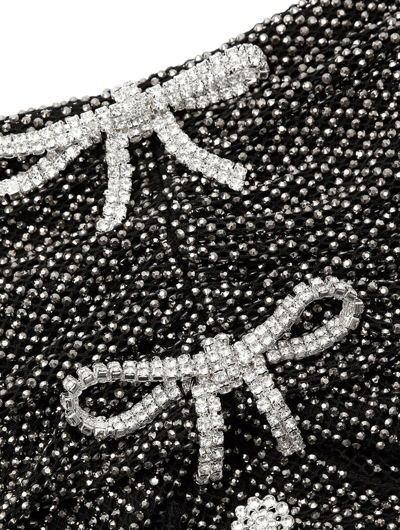 black diamante fishnet rhinestone midi dress